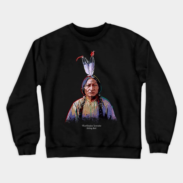 Sitting Bull-Portrait-Pop Art-Sioux-American-Indian-History Crewneck Sweatshirt by StabbedHeart